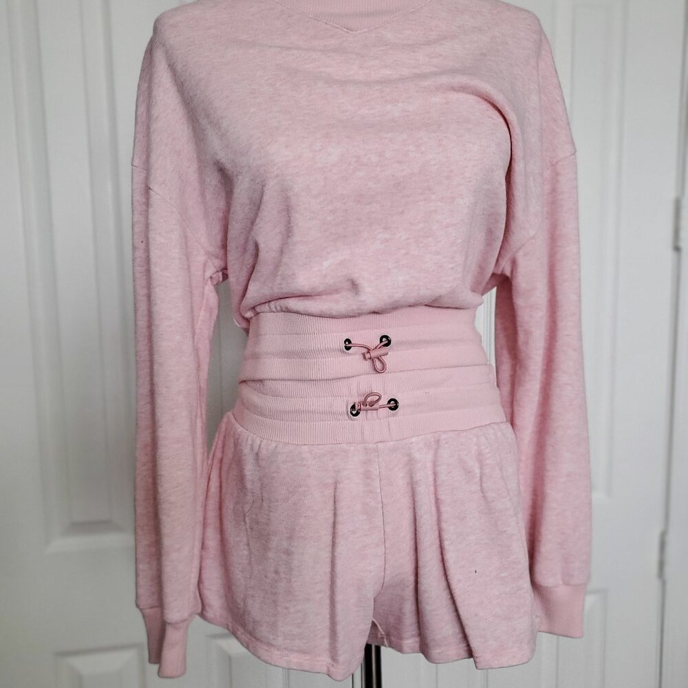 NWOT SET Flirtitude Terry Cotton Long Sleeved Top & Short Set Juniors Med